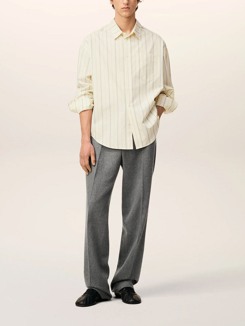 Ami de Cœur beige cotton striped boxy shirt