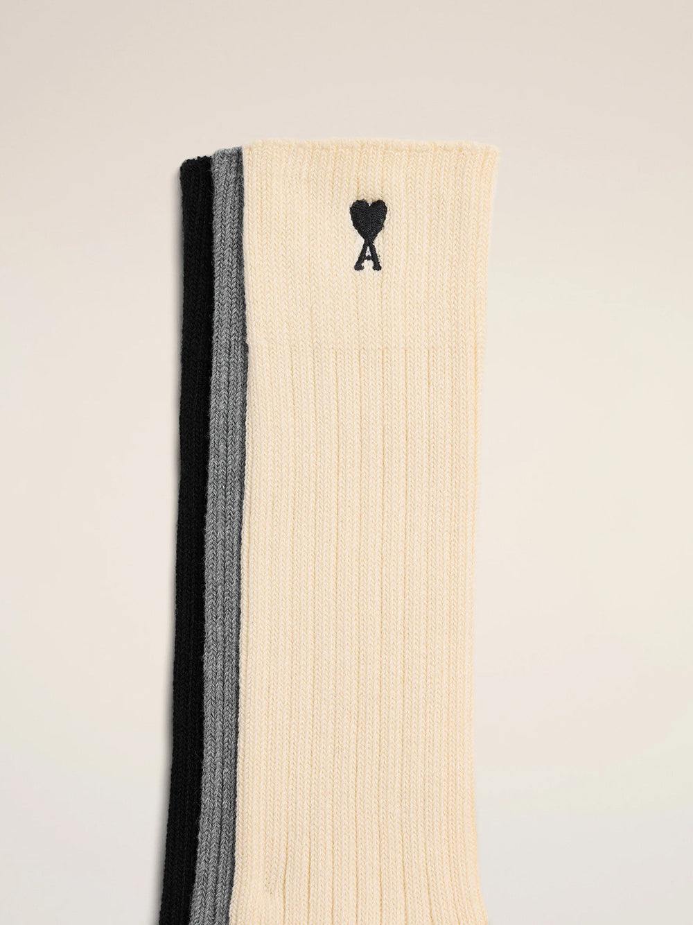 AMI PARIS-PACK THREE AMI DE COEUR EMBROIDERY SOCKS-