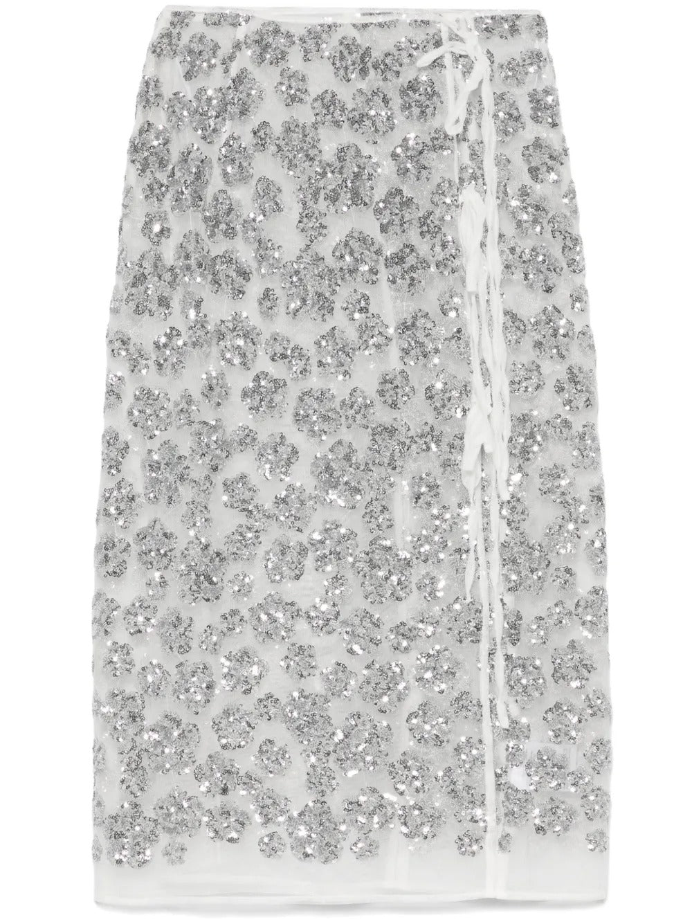 CECILIE BAHNSEN-ARIANA SKIRT UME FLORAL SEQUINS SILVER