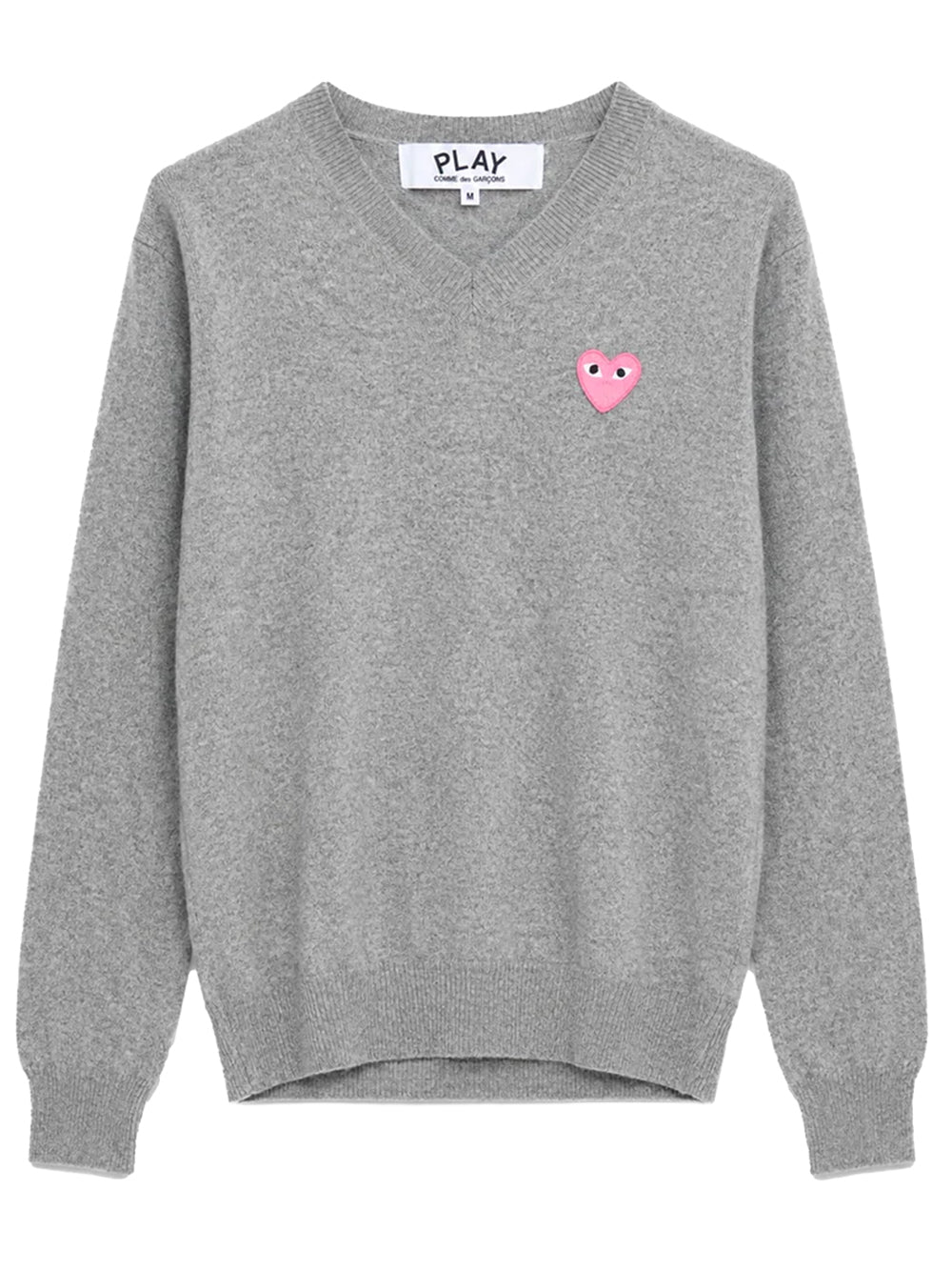 COMME DES GARÇONS PLAY-Wool sweater with heart applique and V-neck-