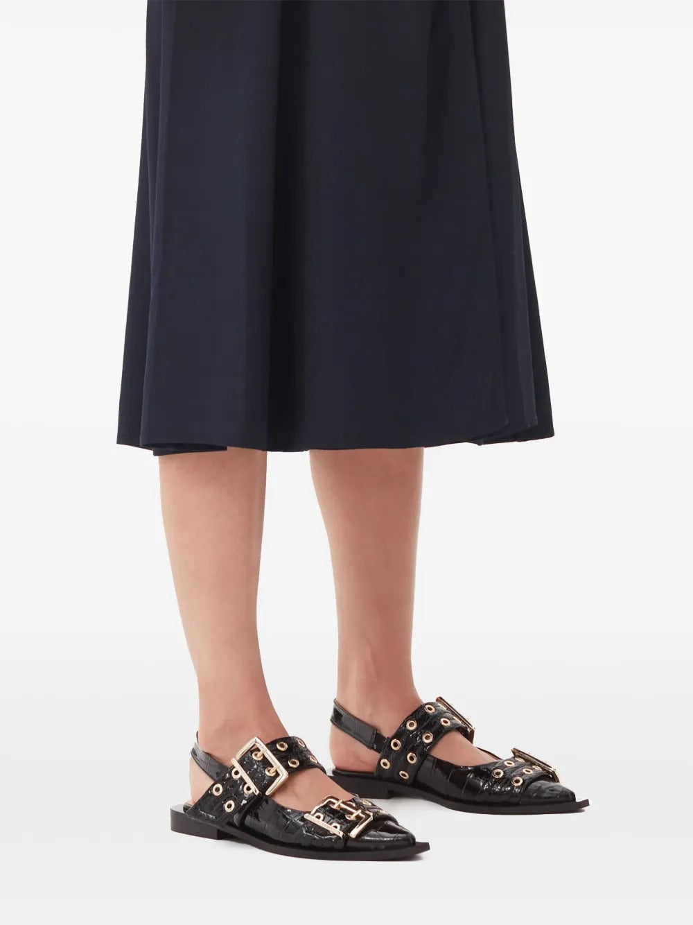 GANNI-Feminine Buckle Ballerina Patent Croco-