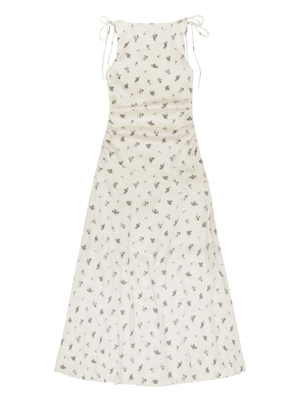 GANNI-Printed Satin Gathered Long Dress-