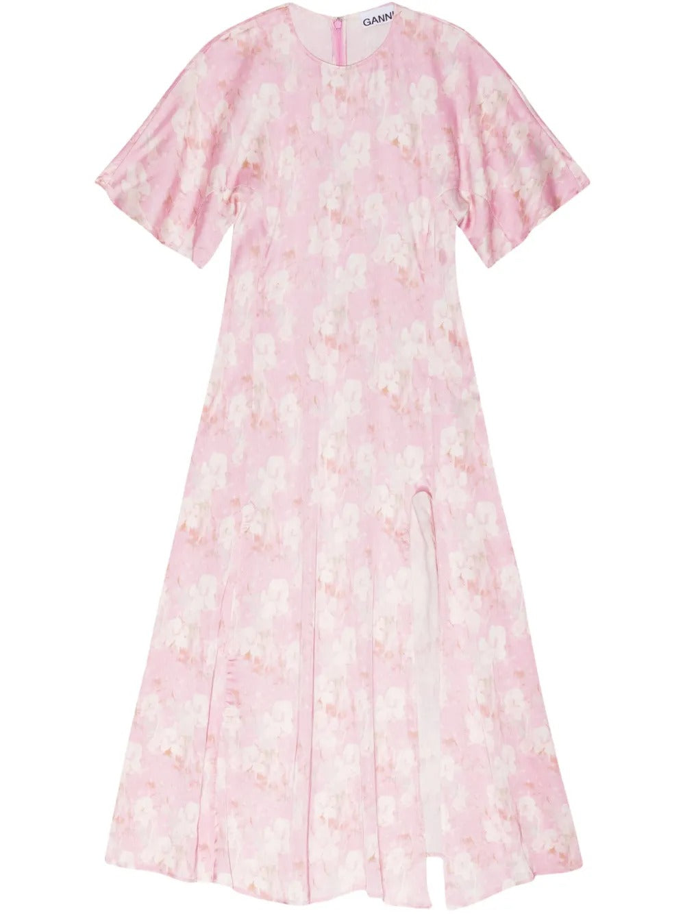 ganni printed satin maxi dress GANNI-Printed Stretch Satin Slit Long Dress-W0375 065 – Dope