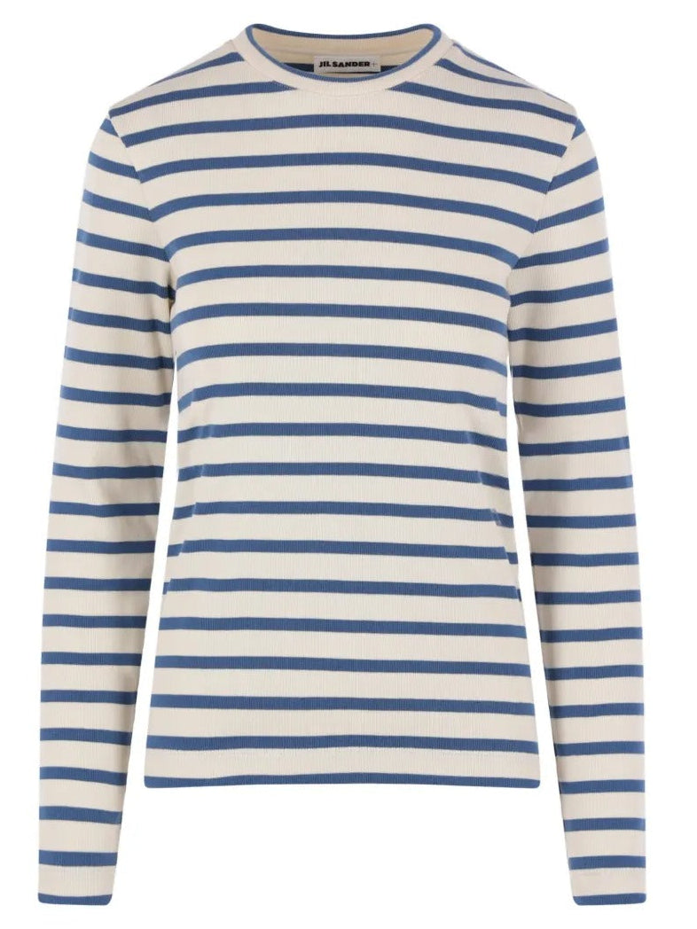 JIL SANDER-stripe-print cotton T-shirt-J40NH0003J46497 109 – Dope