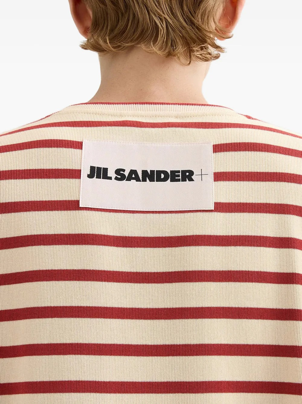 JIL SANDER-striped-pattern logo-patch T-shirt-