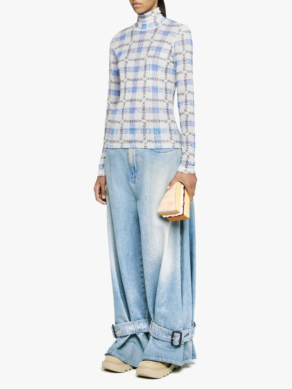 JW ANDERSON-LOGO GRID CHECK PRINT TOP-