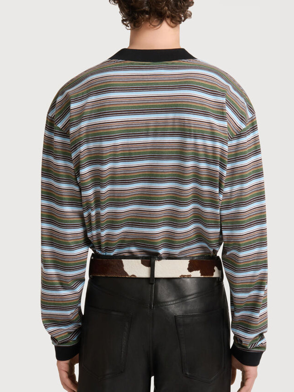 Multicolor striped cotton long-sleeved T-shirt
