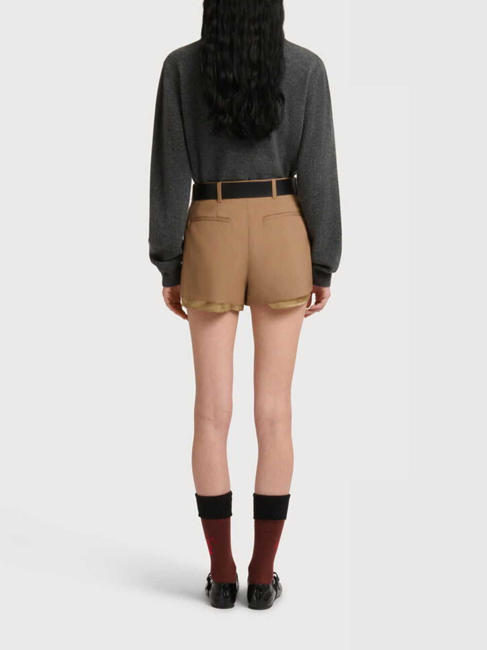 wool shorts with exposed lining