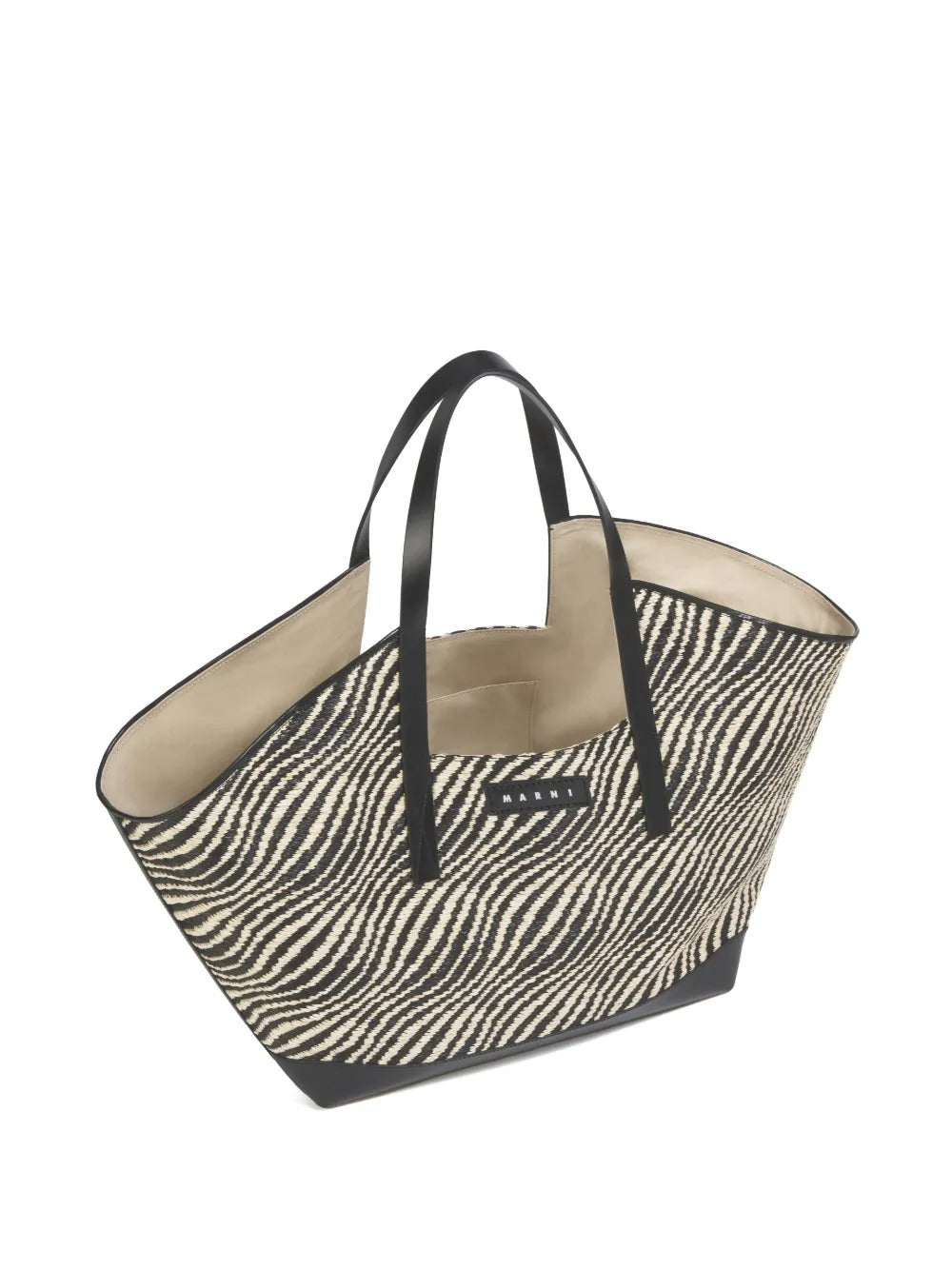 MARNI-Waves tote bag in black raffia-effect fabric-