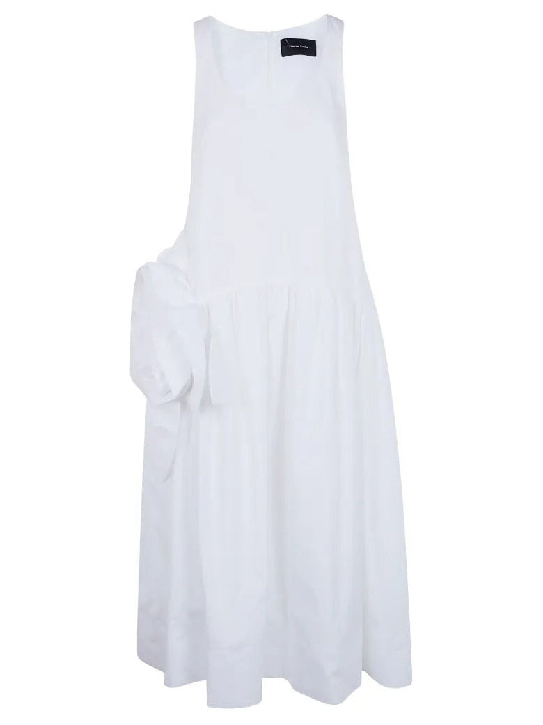 PRESSED ROSETTE TAPERED BACK FLOUNCE DRESS
