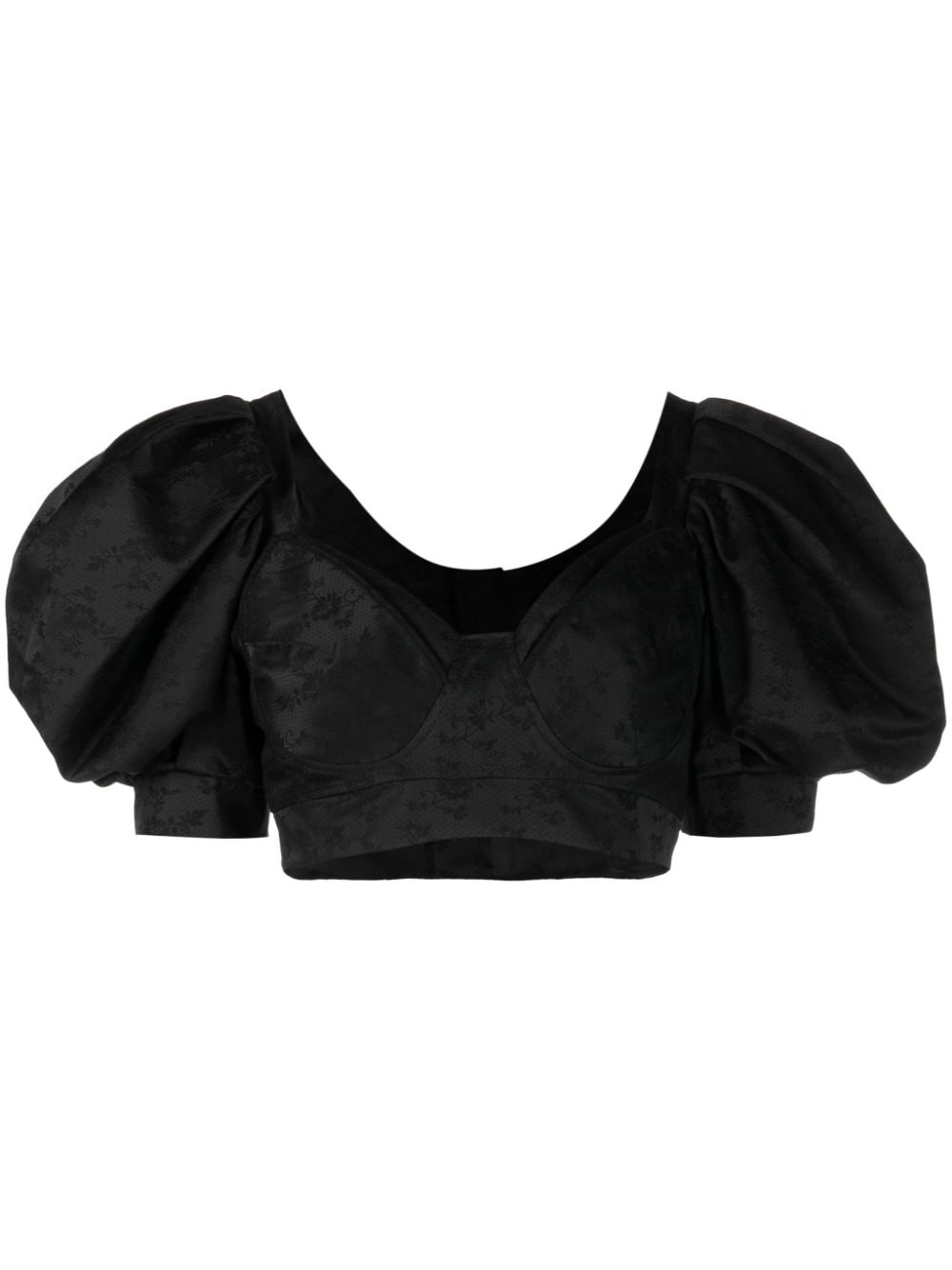 Simone Rocha - Short Puff Sleeve Bra Detail Bustier Top - Black