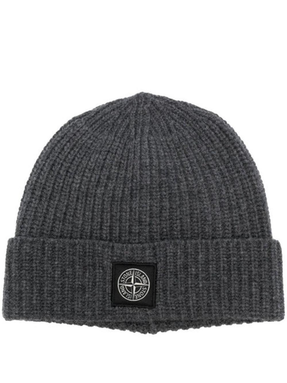 STONE ISLAND-logo-patch ribbed beanie-