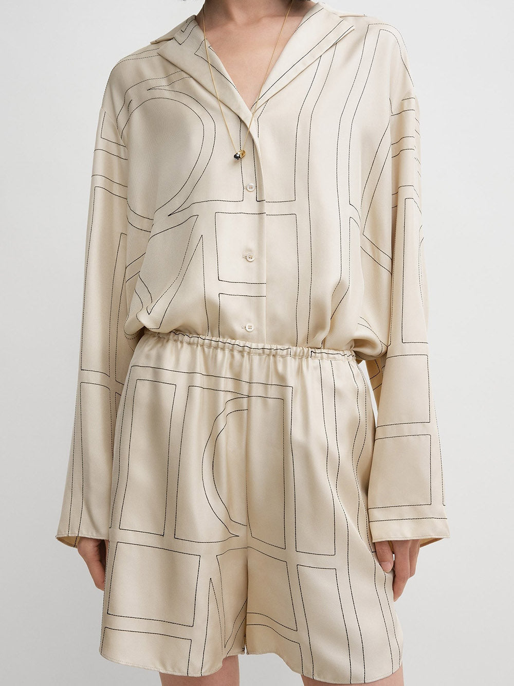 TOTEME-Monogram silk pj shorts-