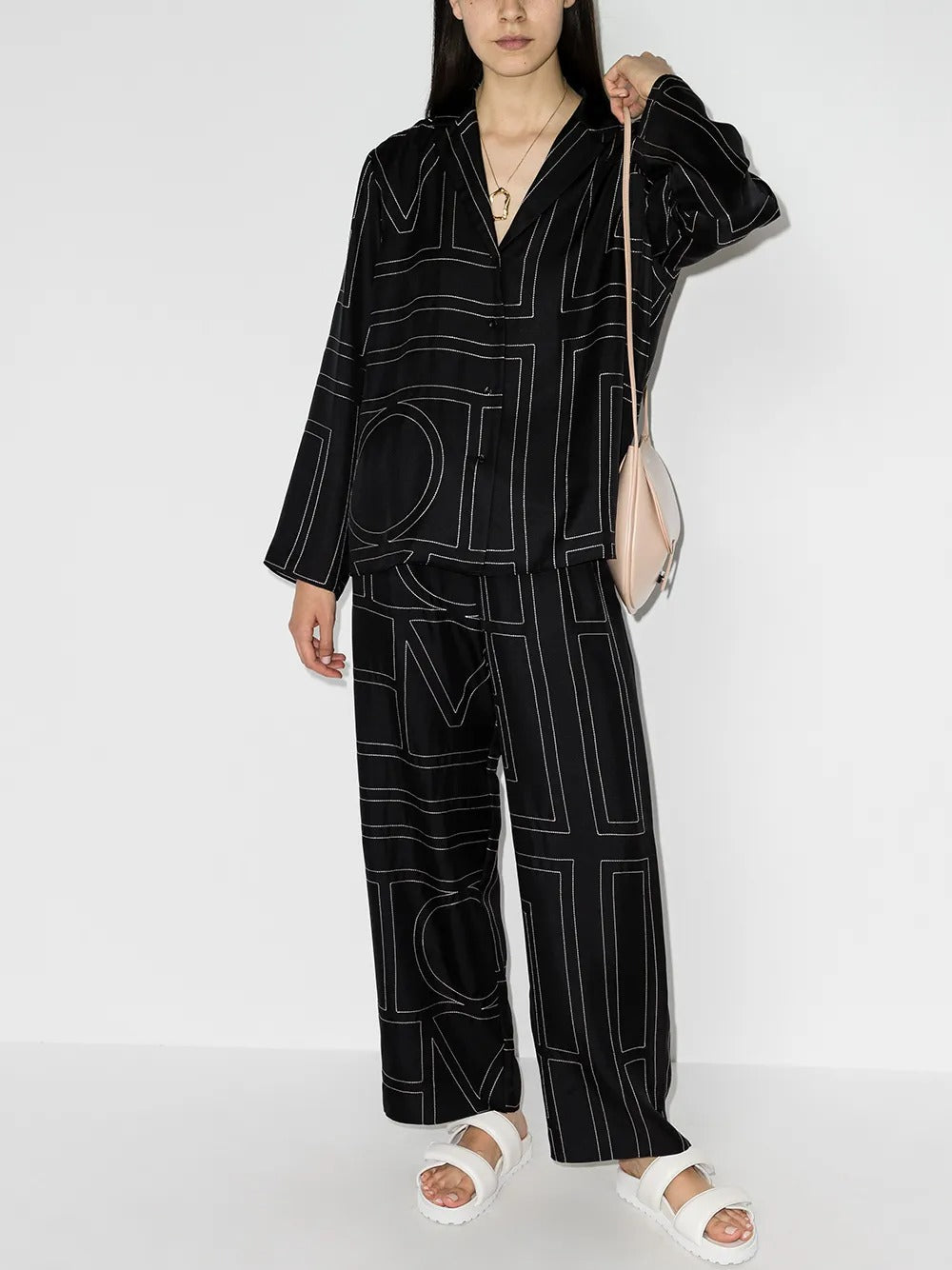 Monogram silk pj top