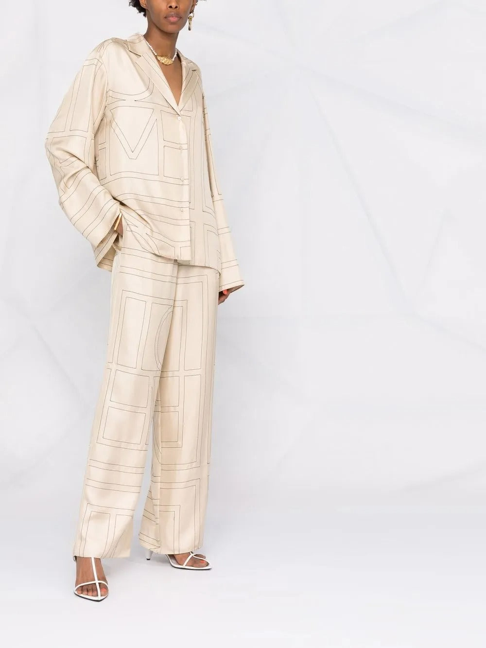 Monogram silk pj top