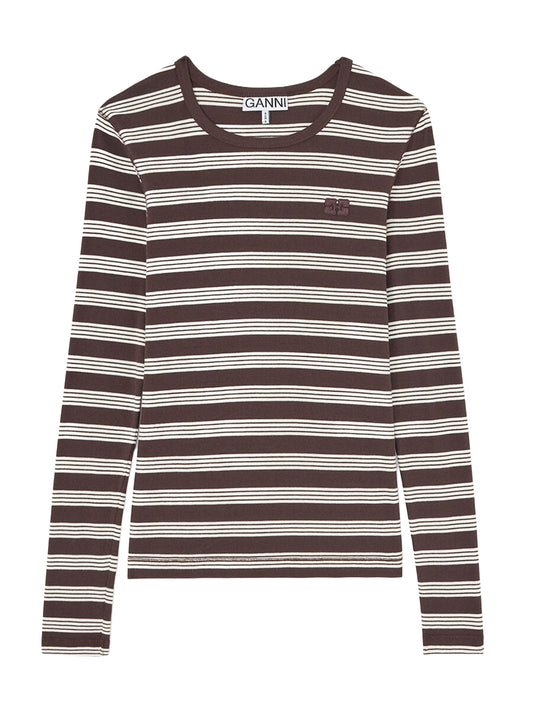 GANNI-Soft Cotton Rib Longsleeve Top Stripe-