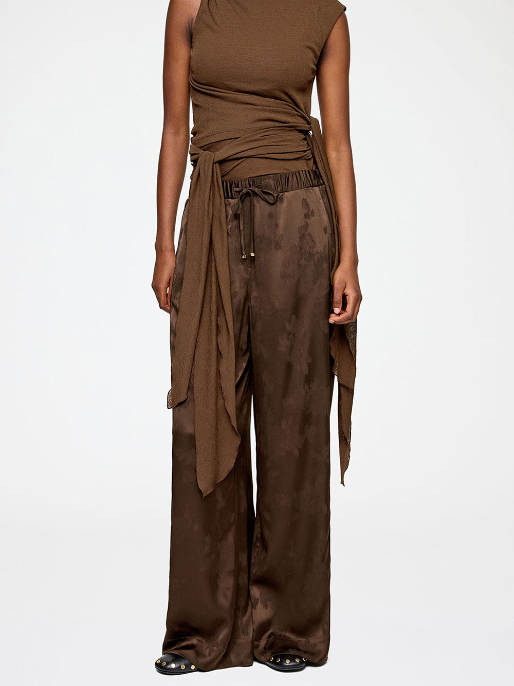 Fluid Satin Jacquard Elasticated Pants