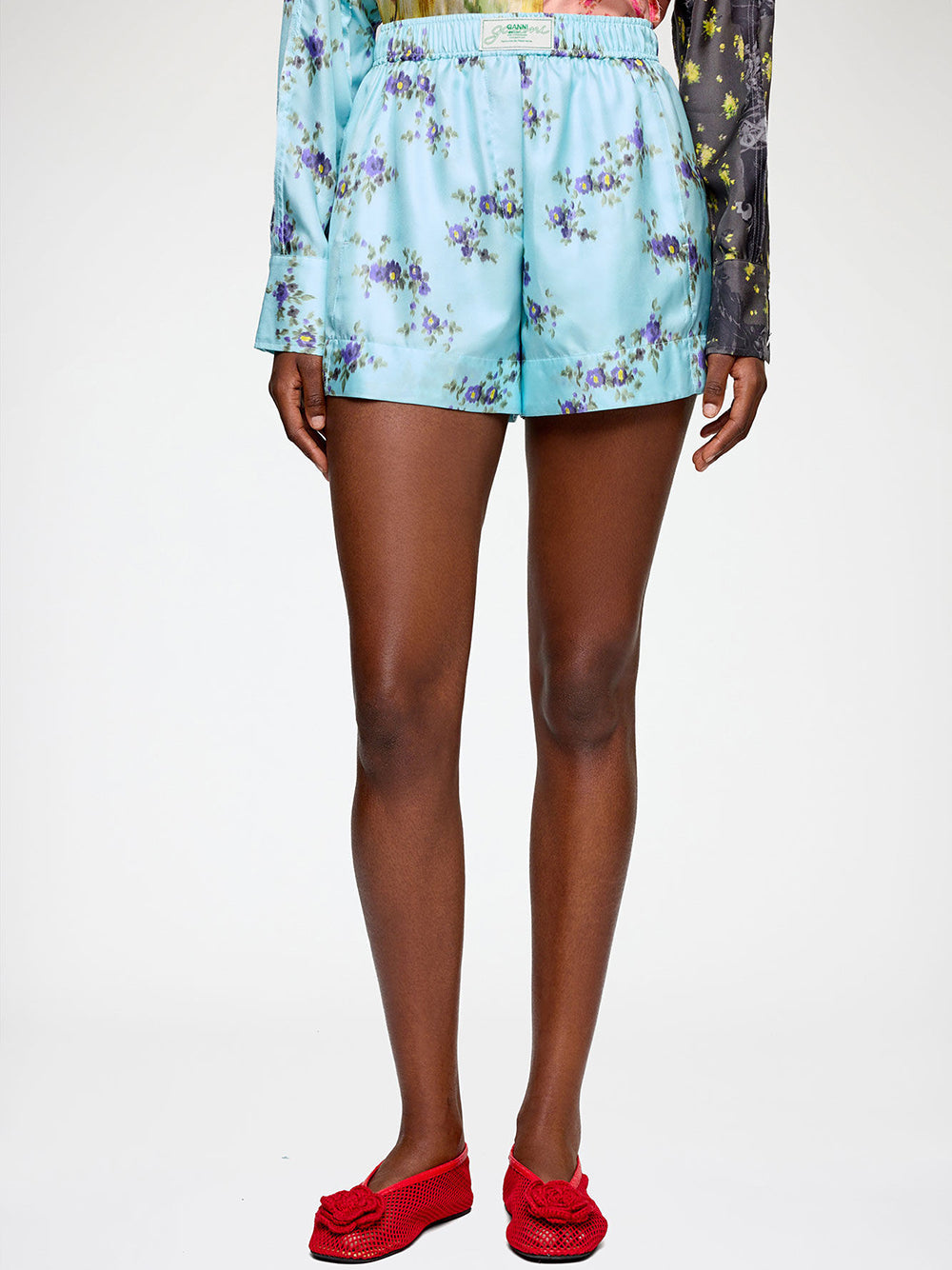Printed Silk Twill Elasticated Shorts
