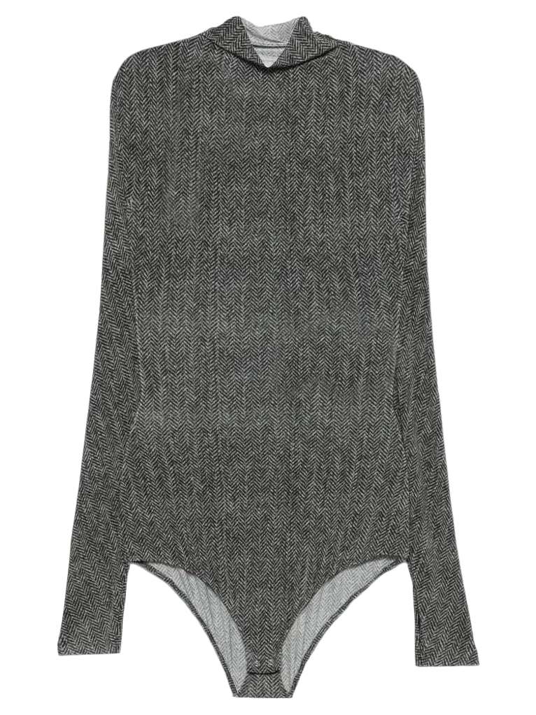 PRINTED HERRINGBONE BODYSUIT