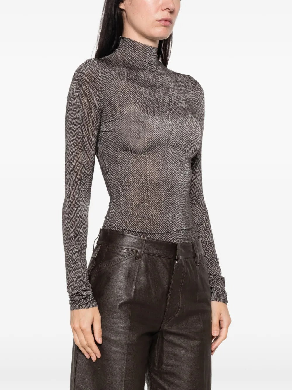 PRINTED HERRINGBONE BODYSUIT