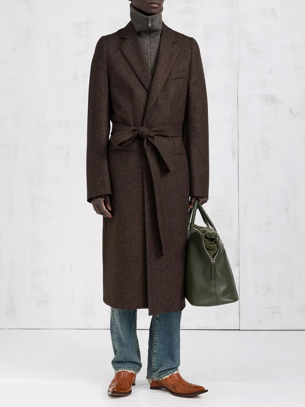 HERRINGBONE WRAPPED COAT