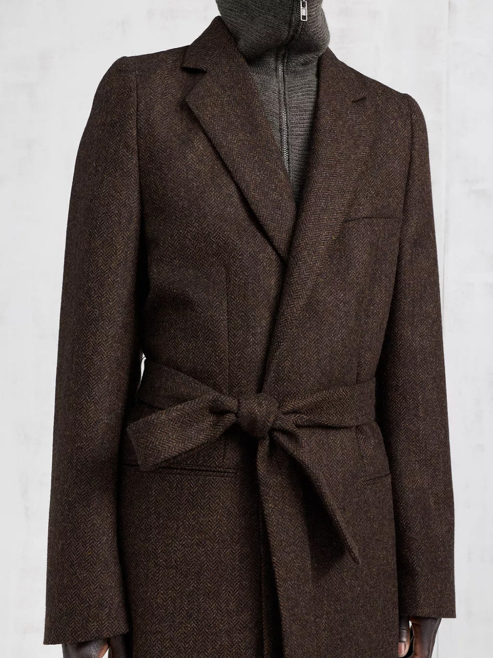 HERRINGBONE WRAPPED COAT