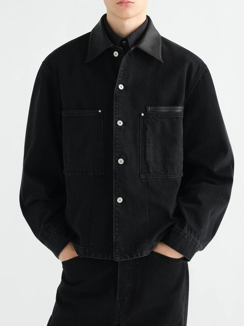 WORKWEAR OVERSHIRT WITH LEATHER COLLAR