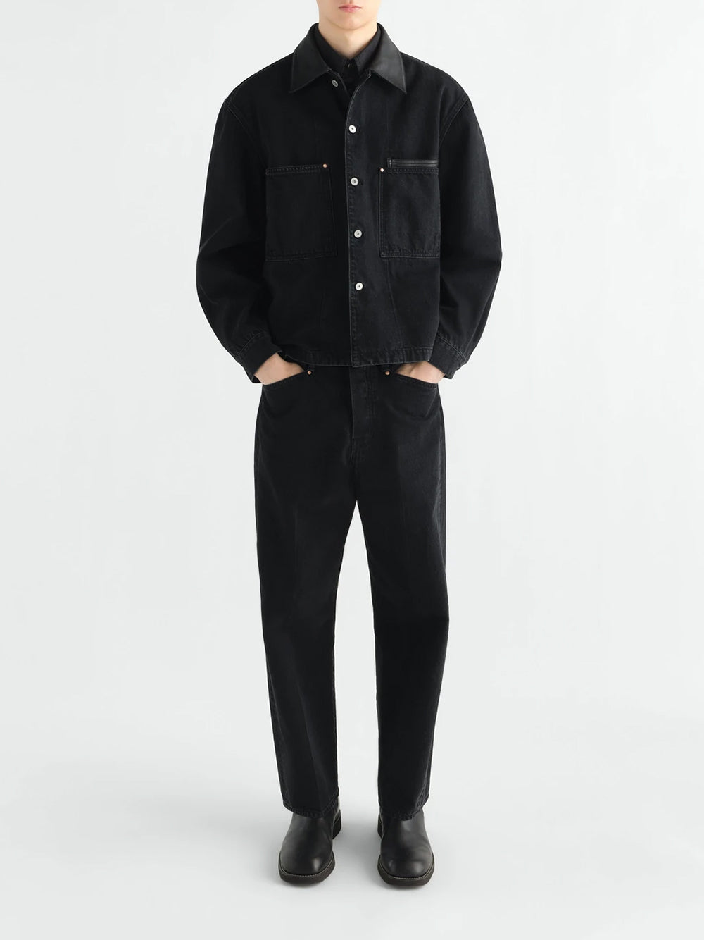 WORKWEAR OVERSHIRT WITH LEATHER COLLAR