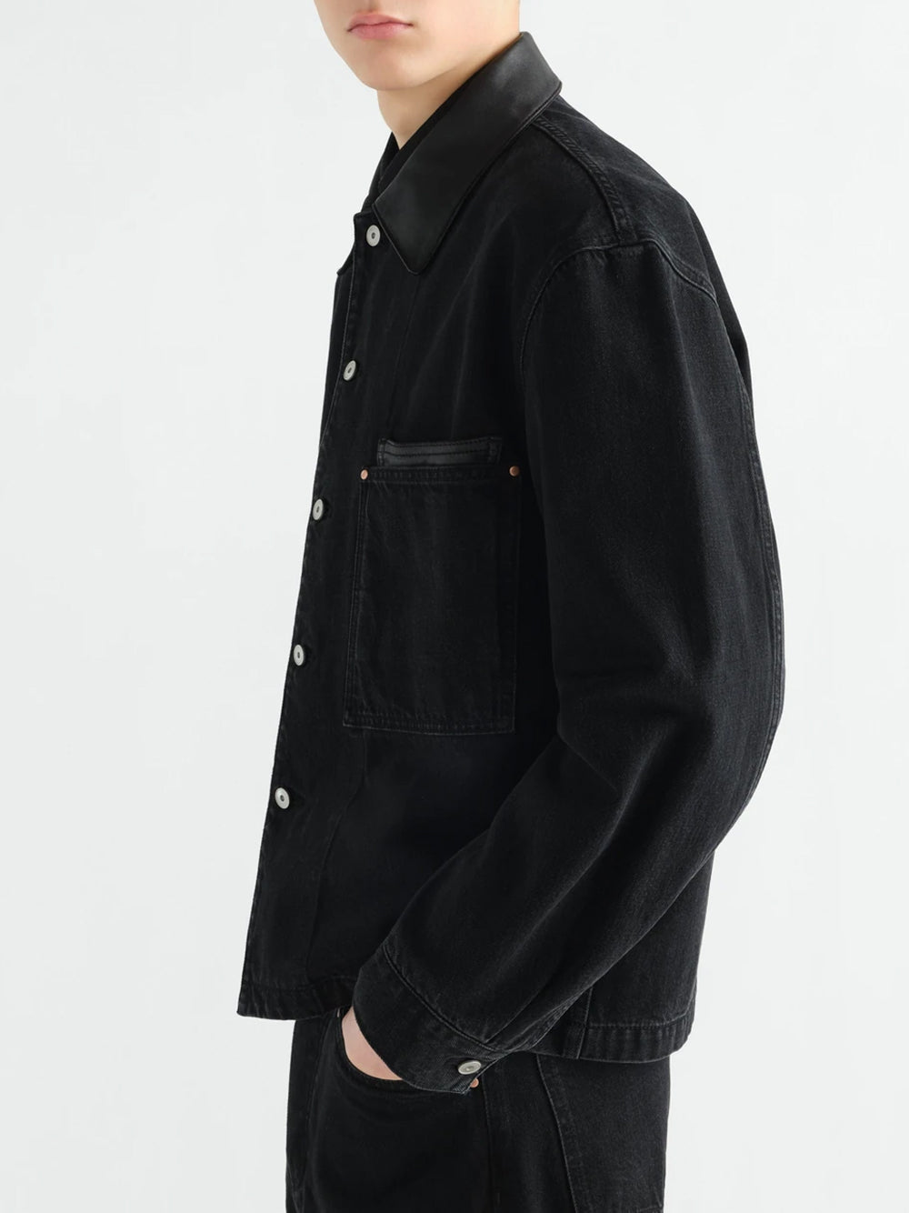 WORKWEAR OVERSHIRT WITH LEATHER COLLAR