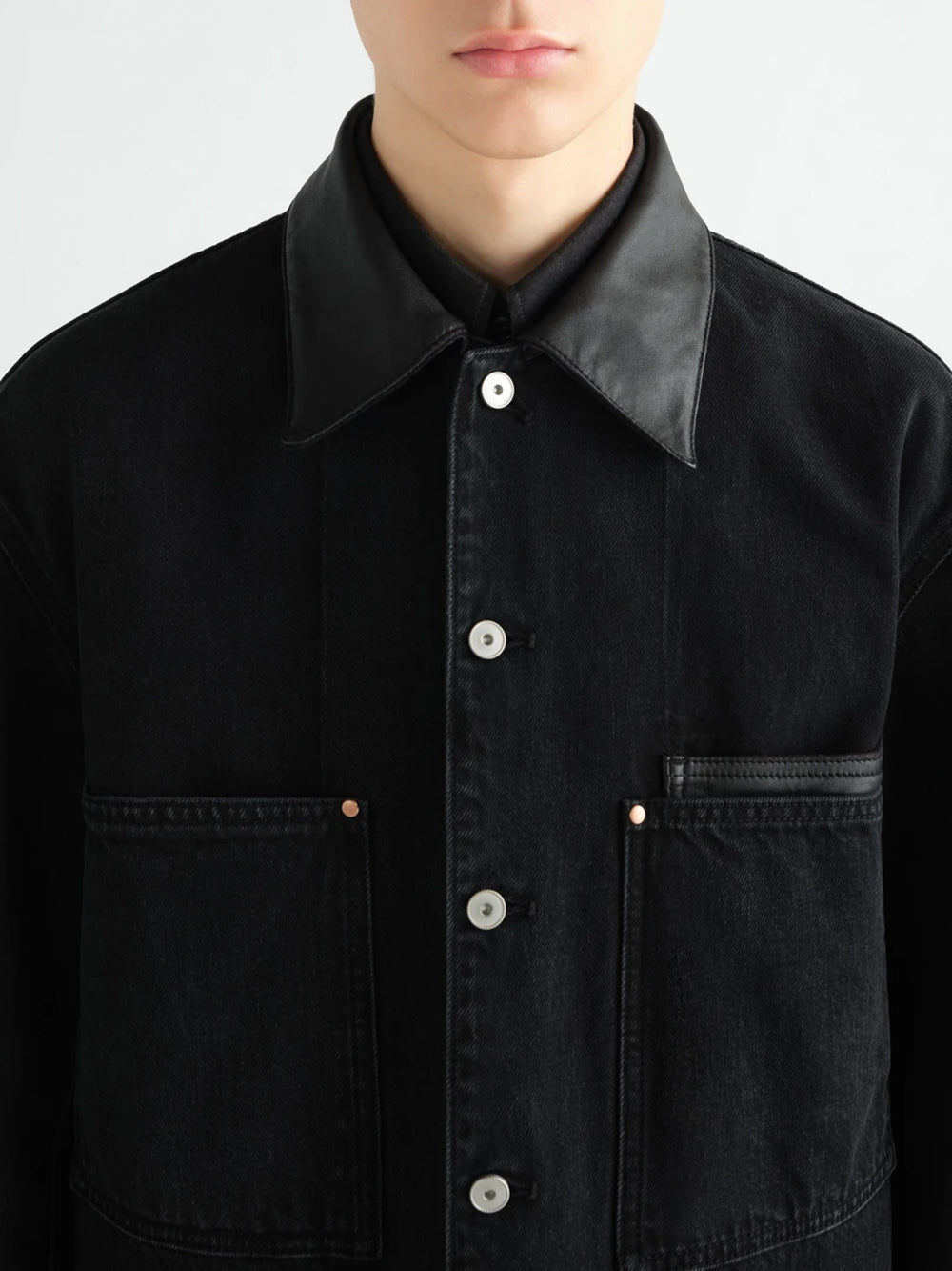 WORKWEAR OVERSHIRT WITH LEATHER COLLAR