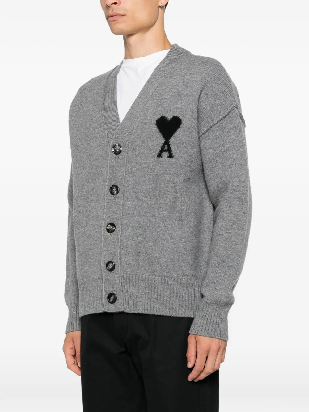 V NECK CARDIGAN WITH CONTRASTED AMI DE COEUR