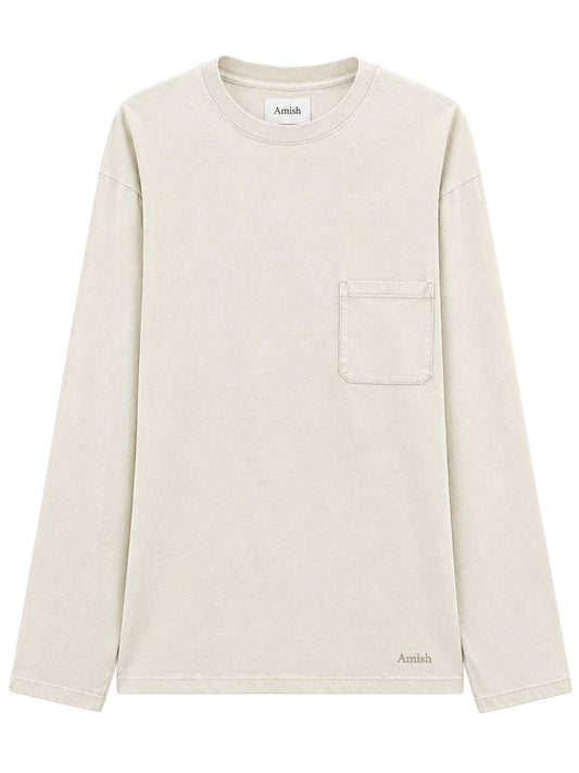 T-shirt raw edge L/S AMISH Jersey Micro logo Dyed