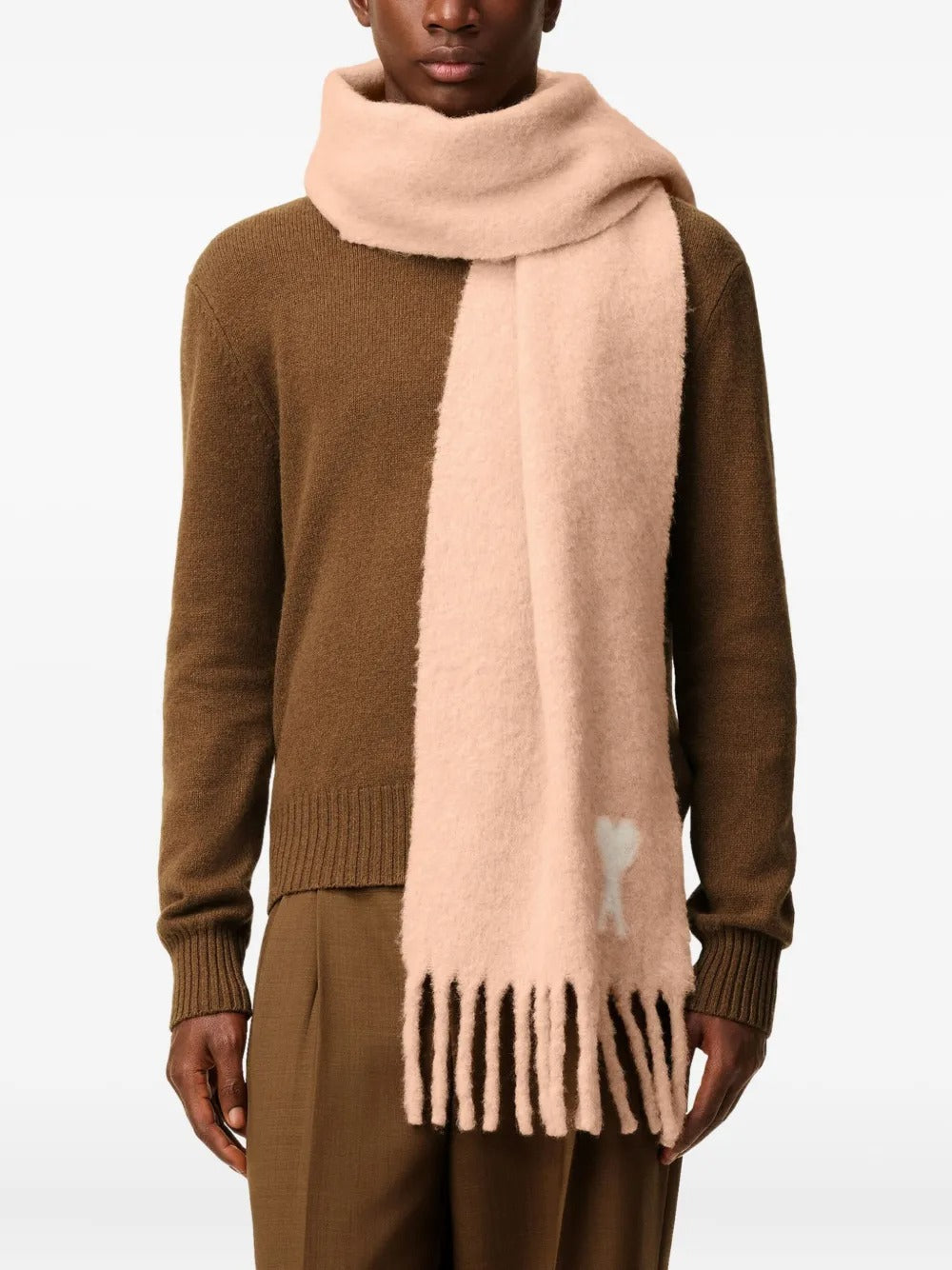 AMI PARIS-Ami de Coeur alpaca scarf in pink and off-white-USF673