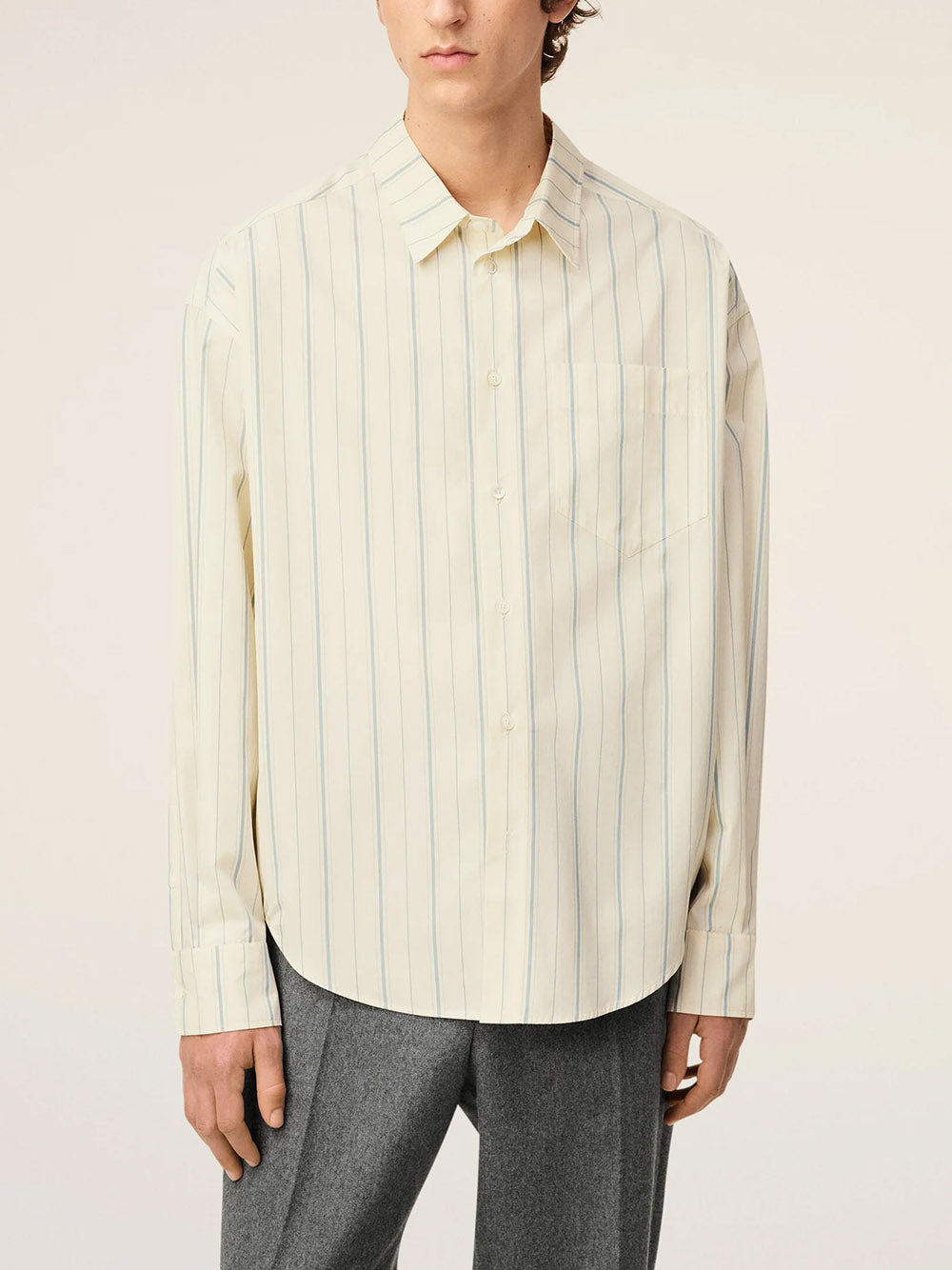 AMI PARIS-Ami de Cœur beige cotton striped boxy shirt-