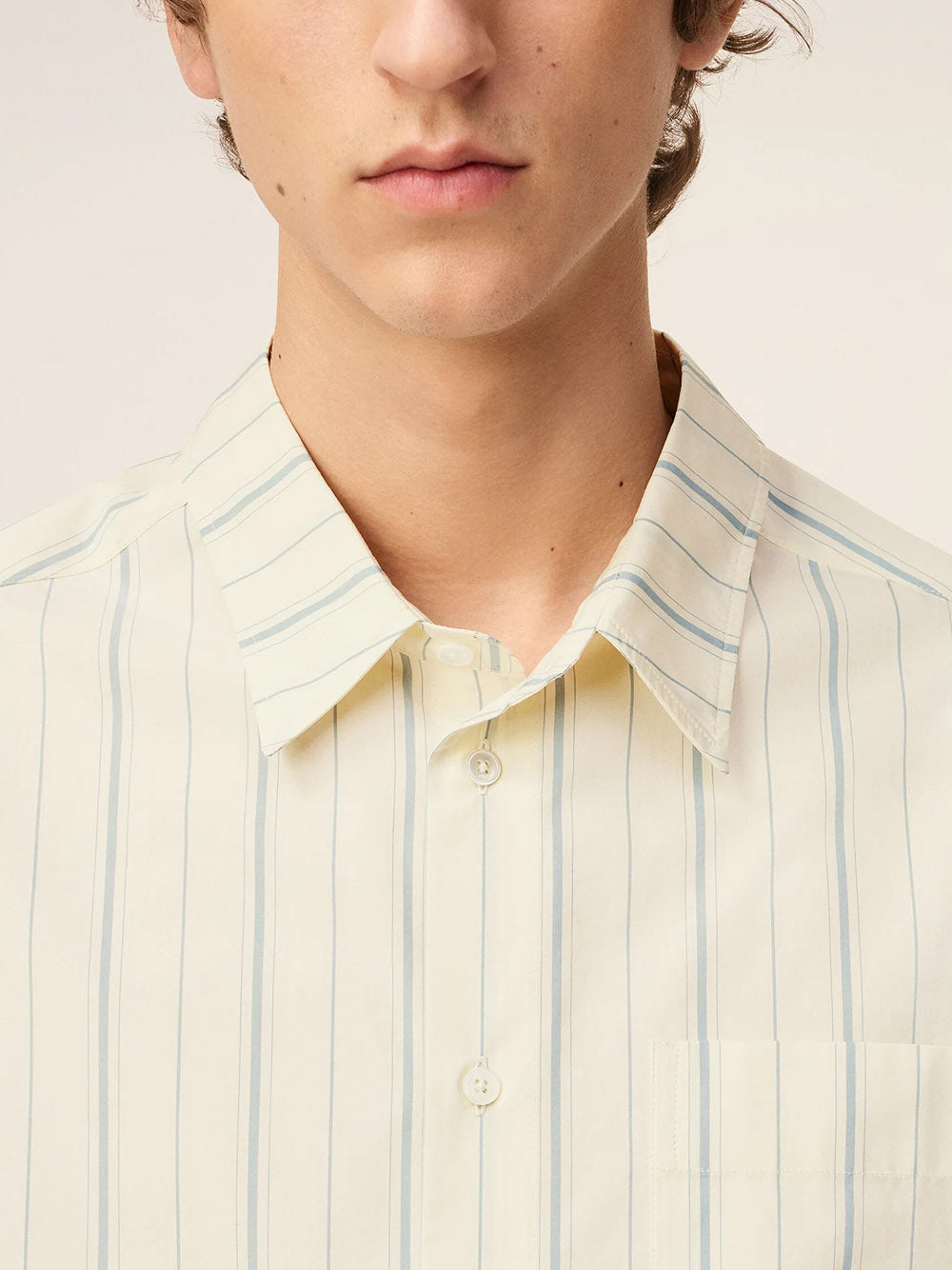 AMI PARIS-Ami de Cœur beige cotton striped boxy shirt-