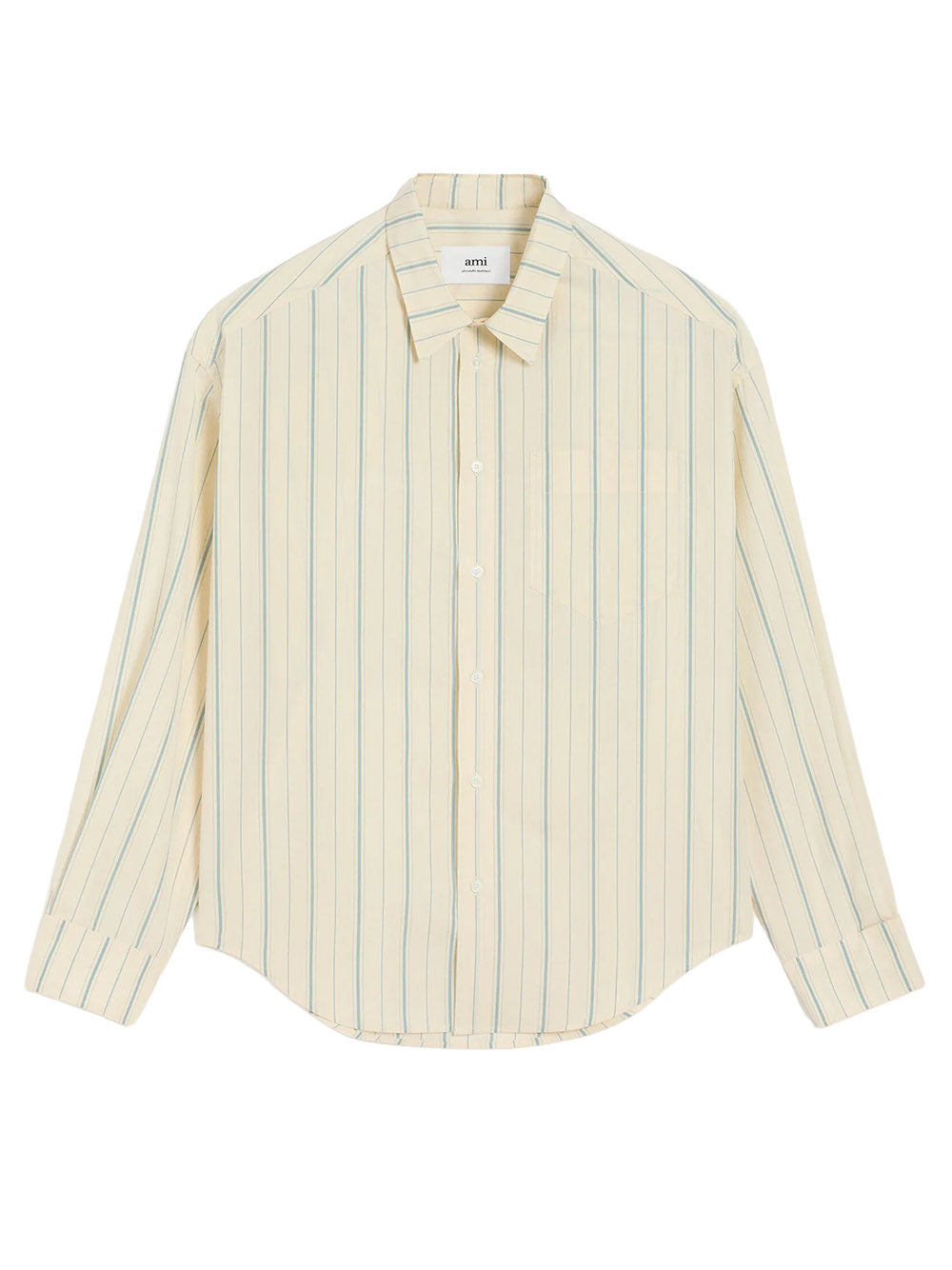 AMI PARIS-Ami de Cœur beige cotton striped boxy shirt-