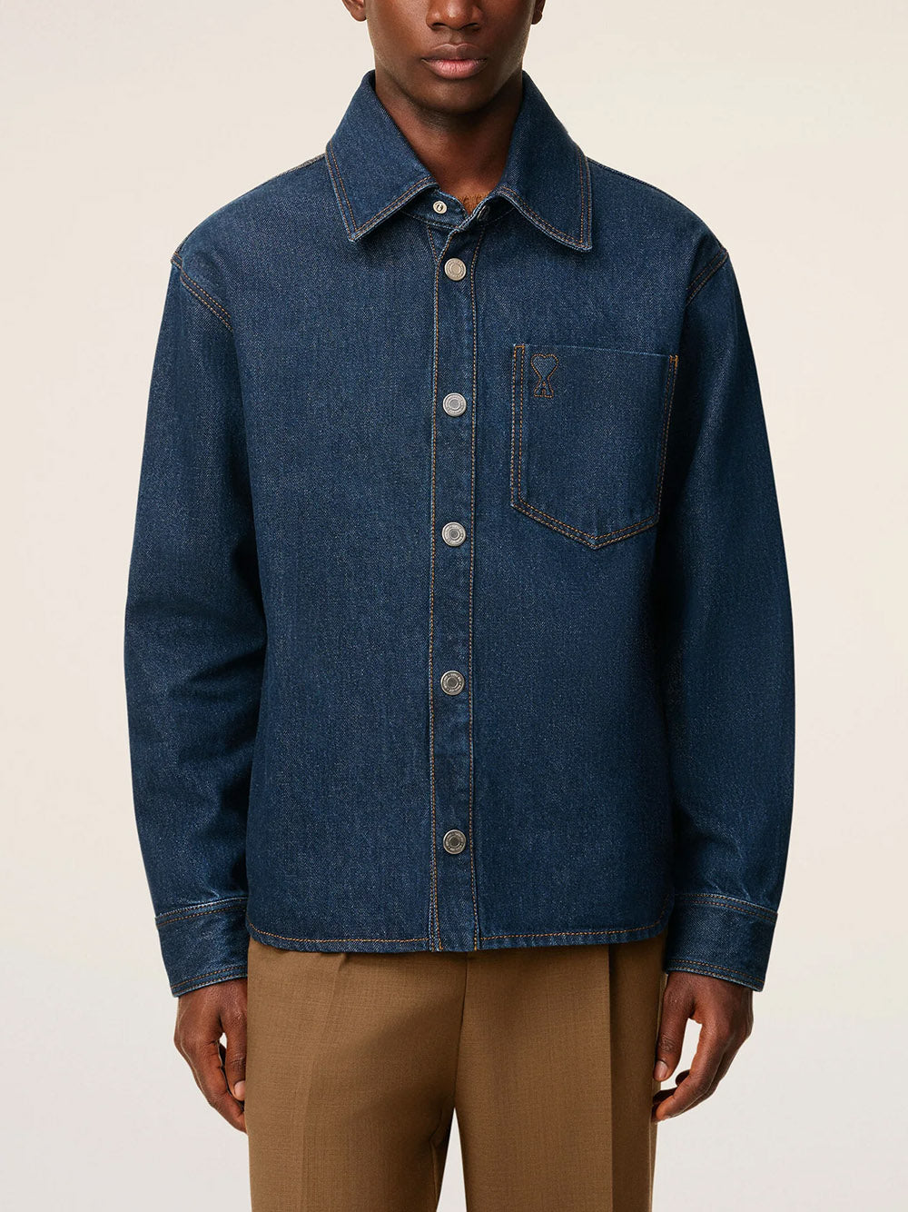 AMI PARIS-Ami de Coeur blue cotton shirt jacket-