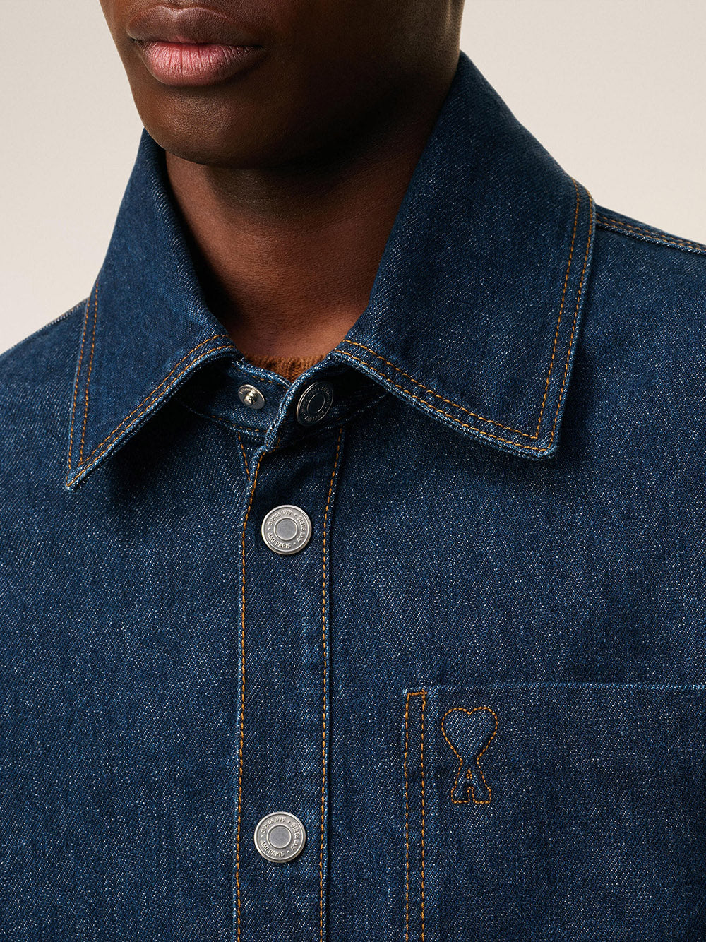 AMI PARIS-Ami de Coeur blue cotton shirt jacket-