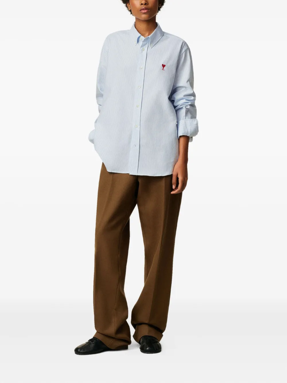 AMI PARIS-Camicia button-down in cotone Oxford a righe-