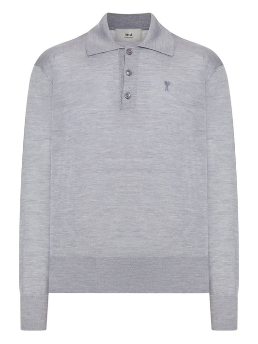 AMI PARIS-Polo in lana extrafine e seta-