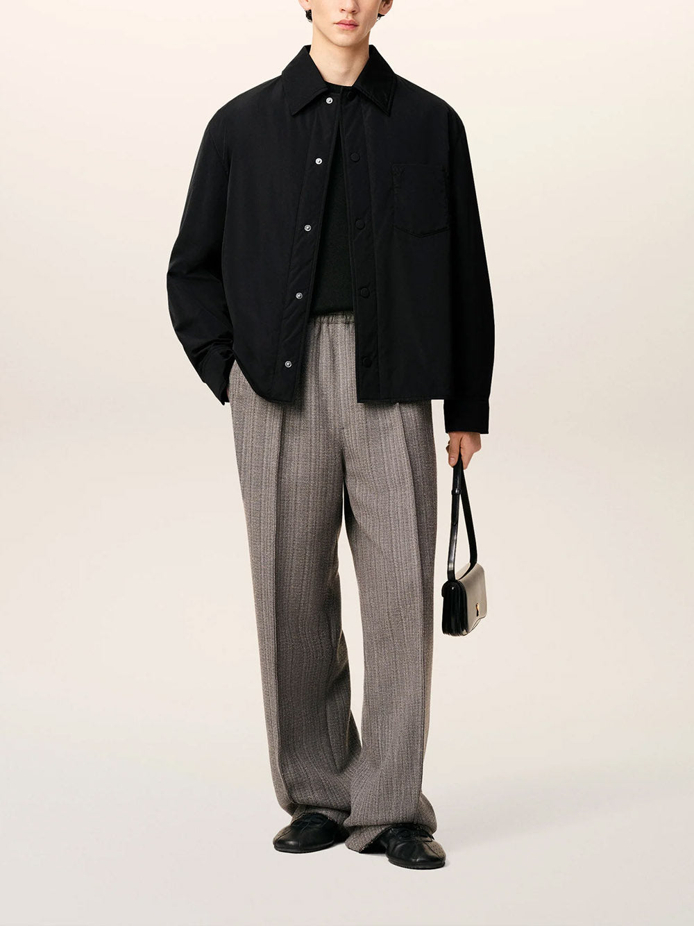 AMI PARIS-Ami de Coeur padded shirt jacket in black taffeta-