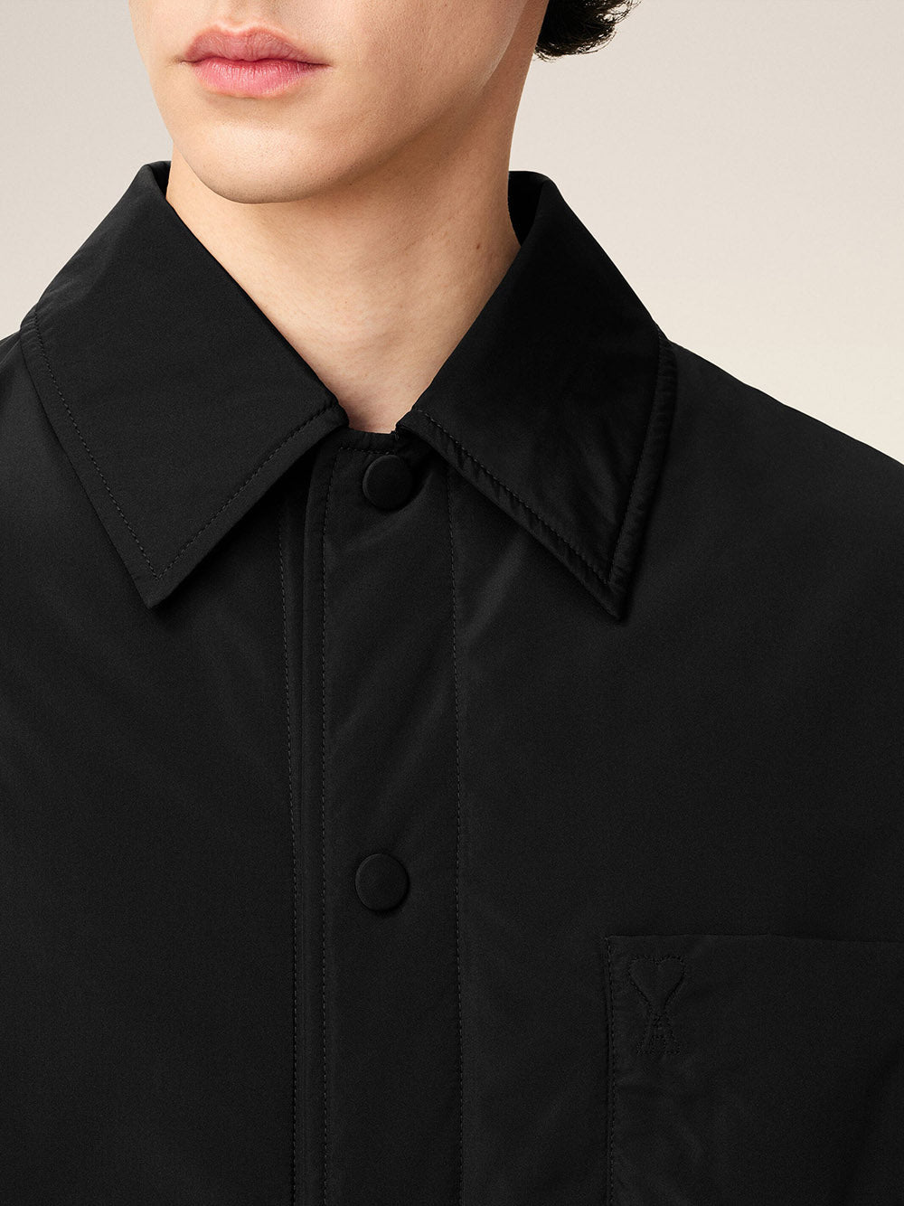 AMI PARIS-Ami de Coeur padded shirt jacket in black taffeta-