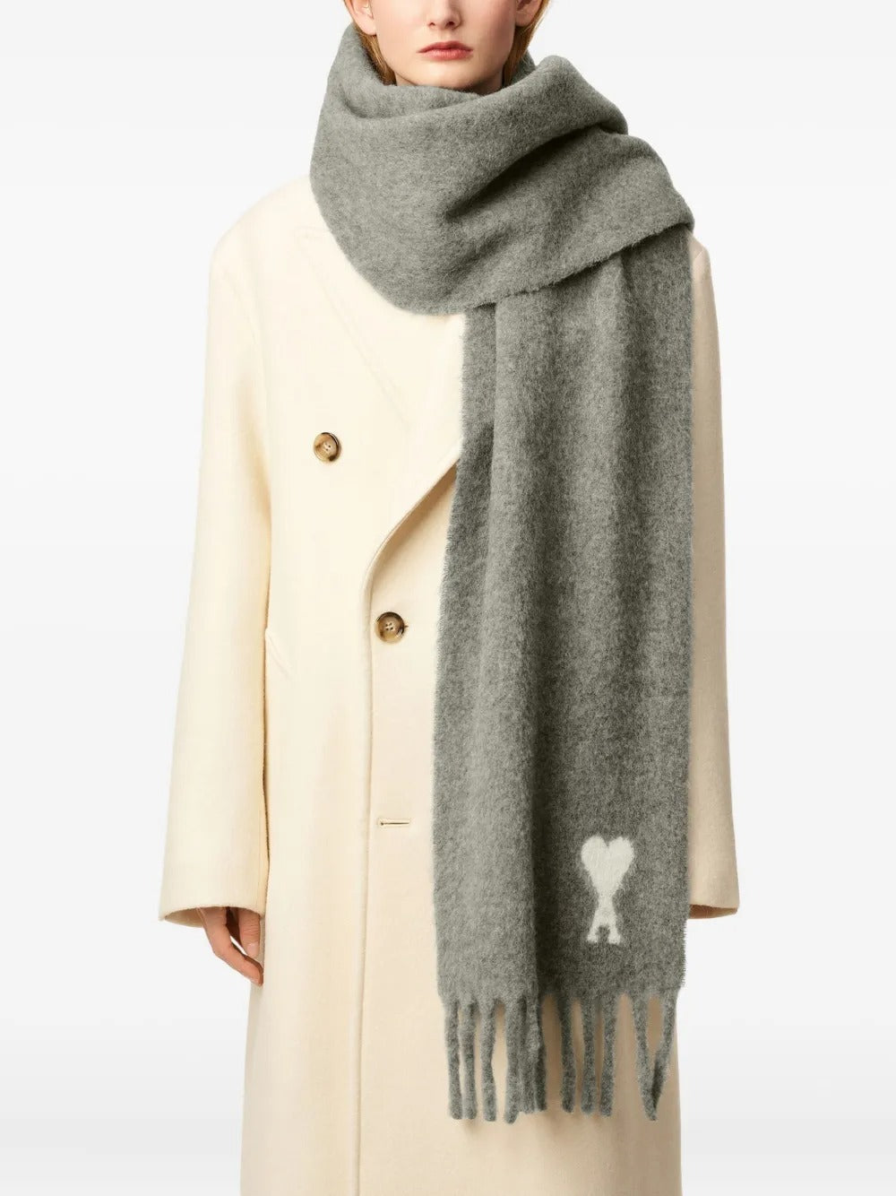 AMI PARIS-Ami de Coeur scarf in gray alpaca-USF673 AW0004 050H25