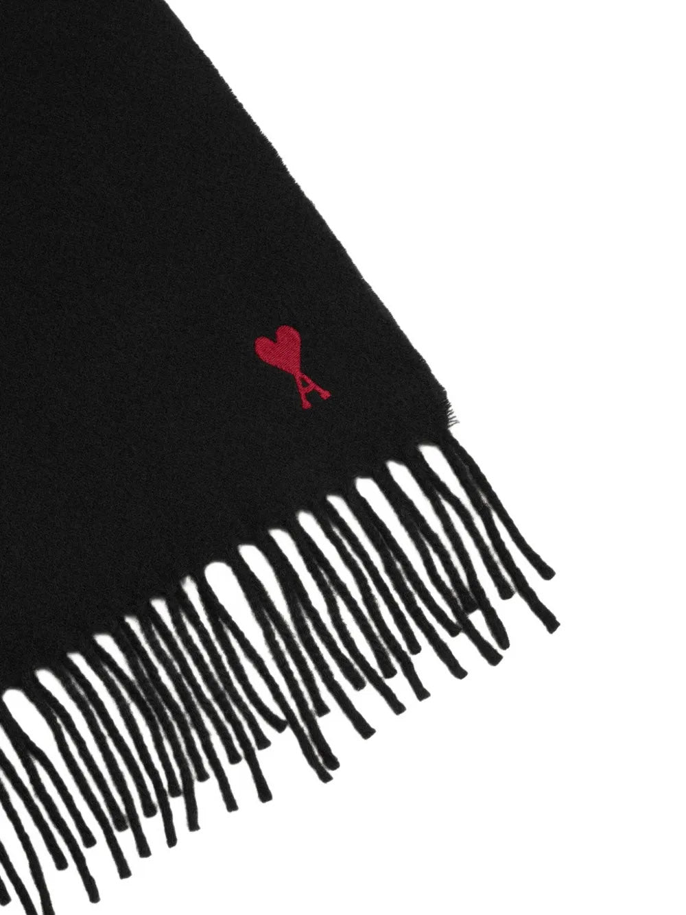 AMI PARIS-Sciarpa in lana con logo ricamato e frange-