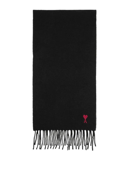 AMI PARIS-Sciarpa in lana con logo ricamato e frange-