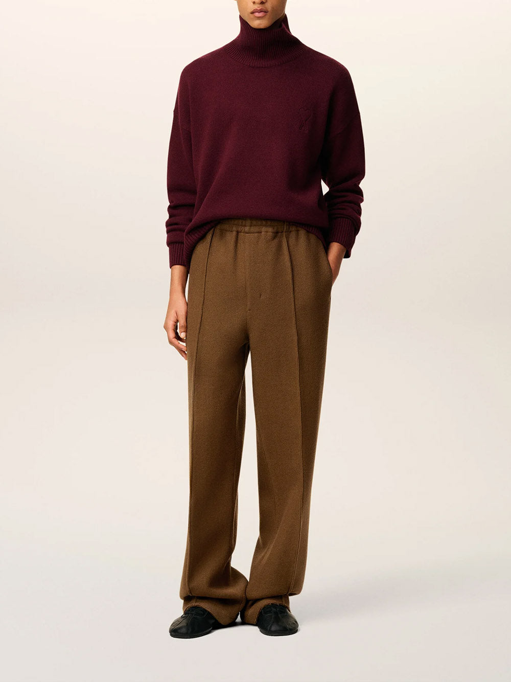 AMI PARIS-Pantaloni elasticizzati in gabardine di lana cotta-