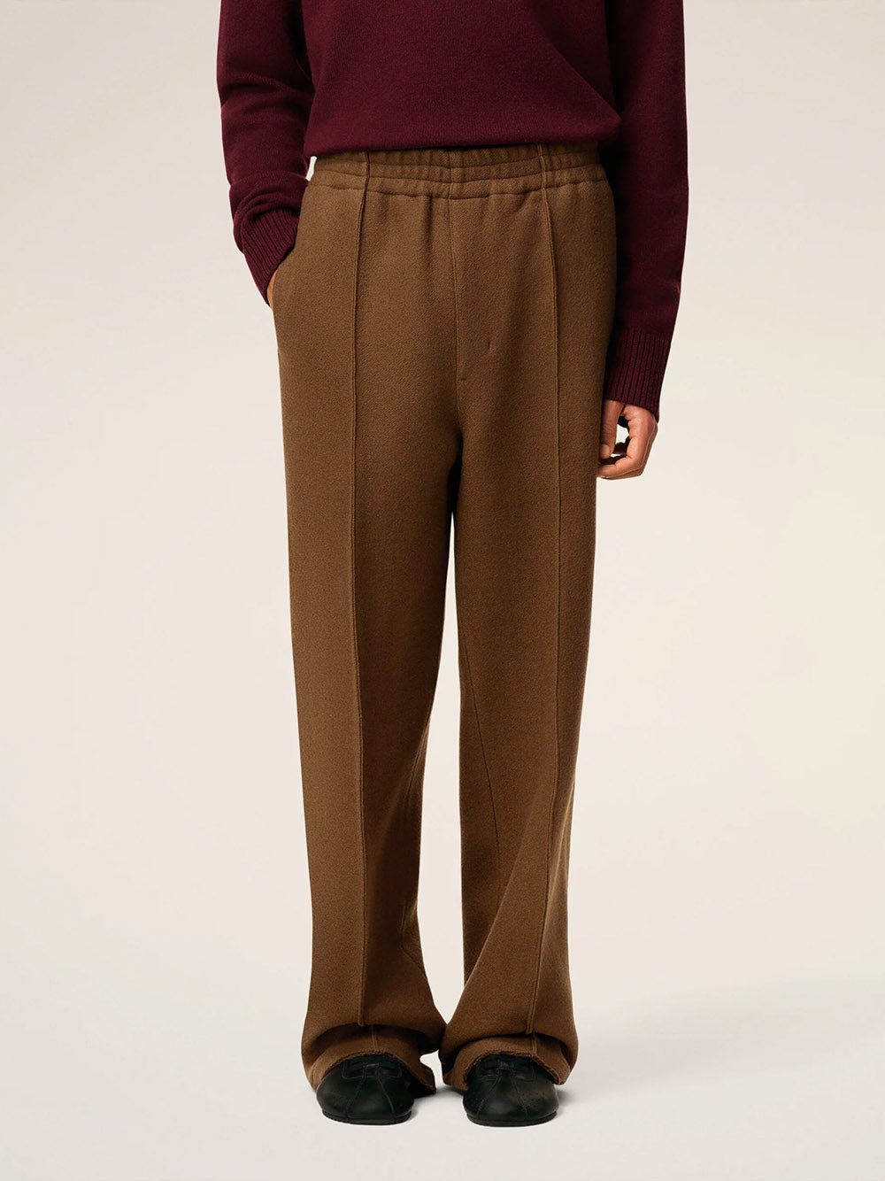 AMI PARIS-Pantaloni elasticizzati in gabardine di lana cotta-