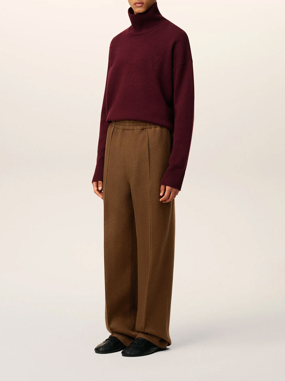 AMI PARIS-Pantaloni elasticizzati in gabardine di lana cotta-