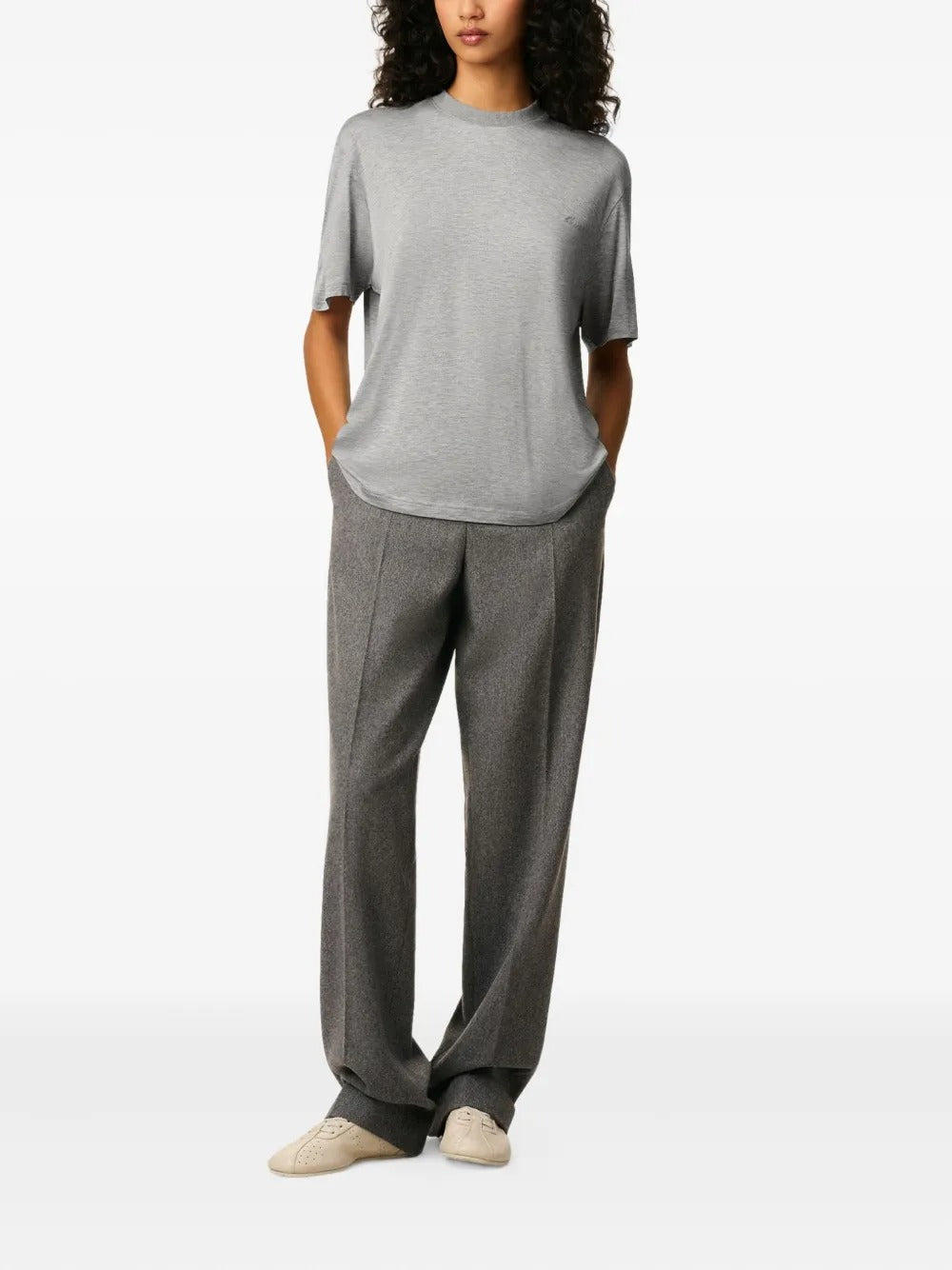 AMI PARIS-T-shirt in cotone mercerizzato e jersey di seta-