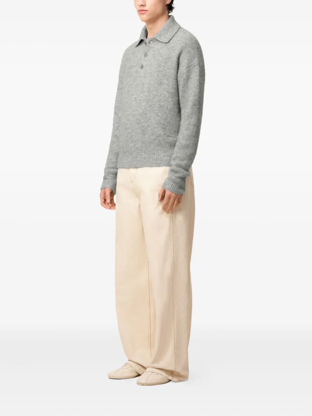 AMI PARIS-Polo a maniche lunghe in lana e alpaca-